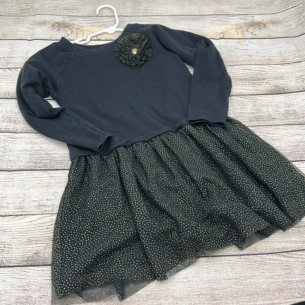 Carters Black Sweatshirt Gold Glitter TuTu Dress Size 6/6x
